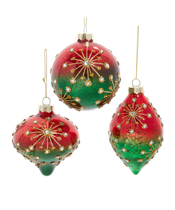 Kurt Adler 100mm Red & Green Glass Ornament – Sold Separately
