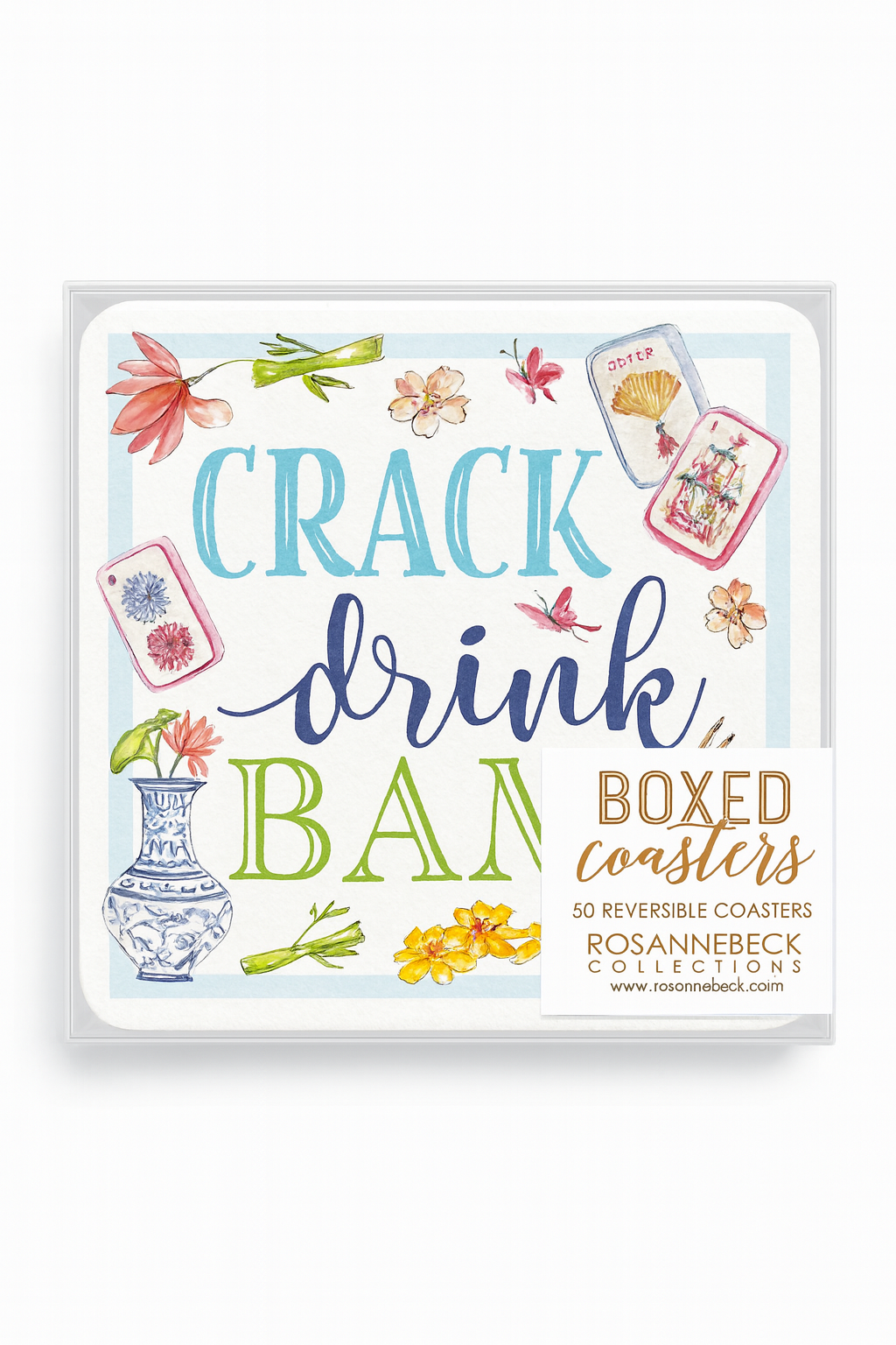 Crack Drink Bam Boxed Coasters – Set of 50 (Reversible)