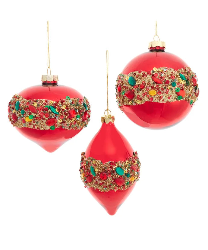 Kurt Adler Glass Shiny Red Ornament with Embellishments – 4”