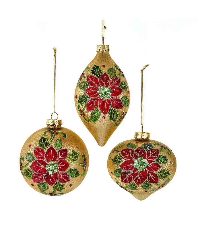 Kurt Adler Mercury Glass Gold Poinsettia Ornaments – Sold Separately