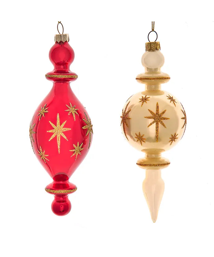 Glass Cranberry & Ivory Star Finial Ornaments – 7" (Sold Separately)