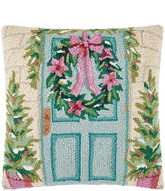 Holiday Front Door Hooked Pillow – 20" x 20"