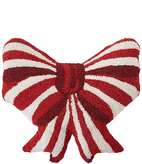 Peppermint Bow Hooked Pillow – 16" x 16"