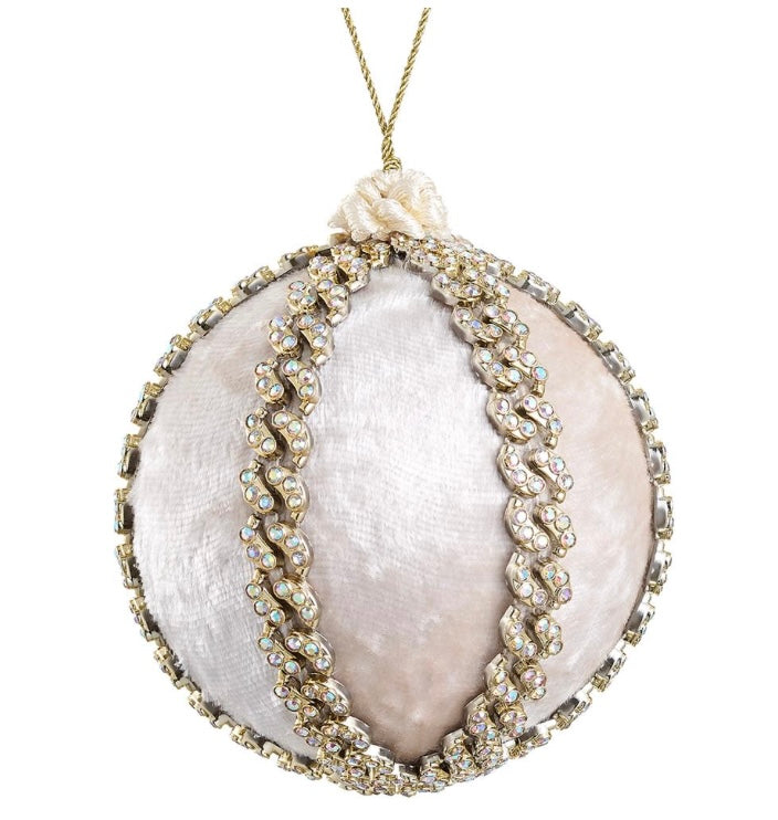 4” White Velvet & Gold Rhinestone Ornament