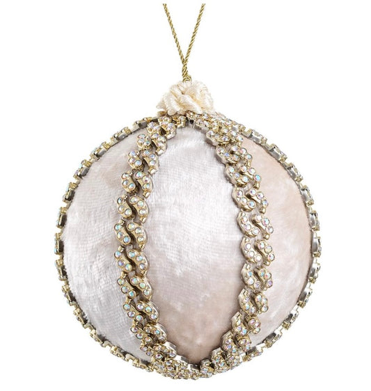 4” White Velvet & Gold Rhinestone Ornament