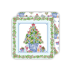 Chinoiserie Christmas Tree Reversible Coaster Set — Pack of 20
