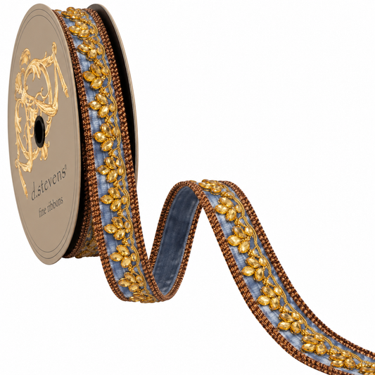 1" x 10 Yards Velvet Contessa Scallop Jewel Trim Ribbon – Dusty Blue