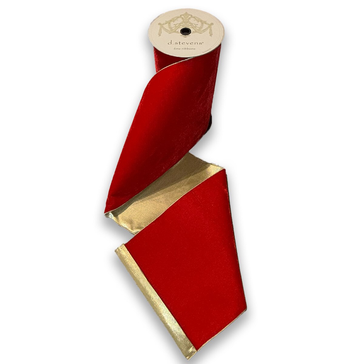12" x 10 Yards Lush Velvet Ribbon – Hot Red with Metallic Light Gold Back