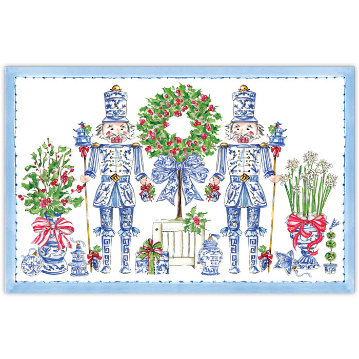 Blue & White Nutcracker Disposable Placemats – Pad of 20