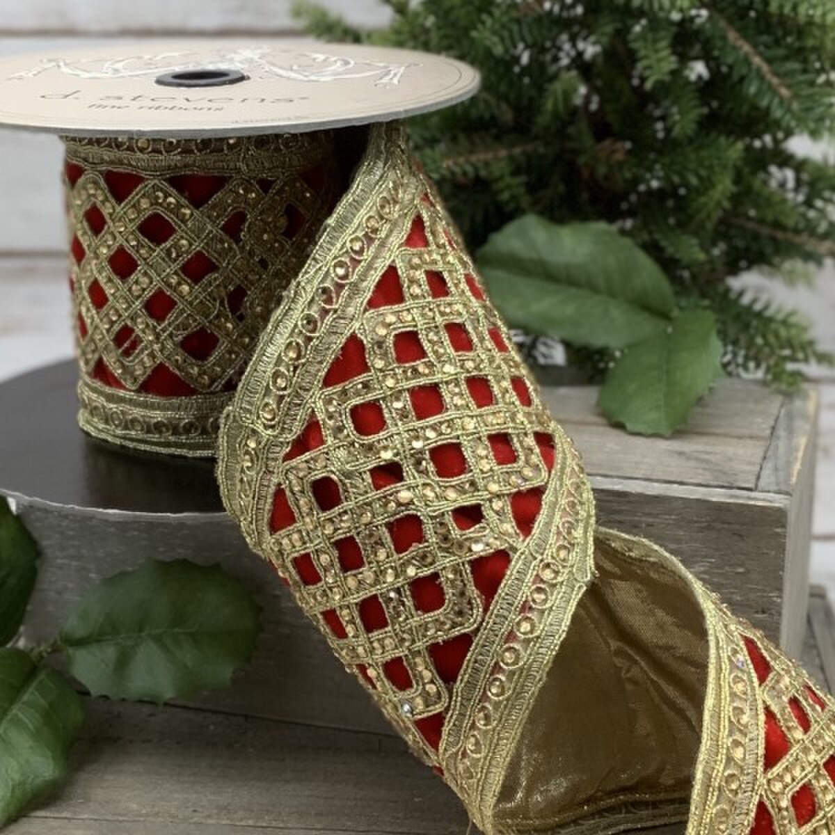 D. Stevens 4" Velvet Jewel Lattice Trim – Red