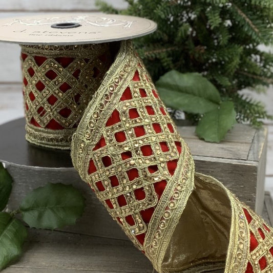 D. Stevens 4" Velvet Jewel Lattice Trim – Red