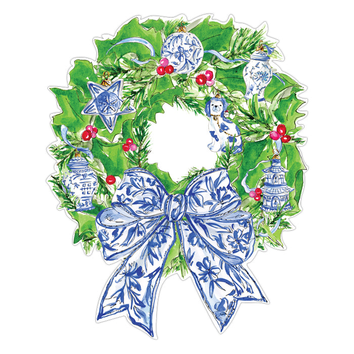 Blue Chinoiserie Wreath Die-Cut Paper Placemats – 10 Pack