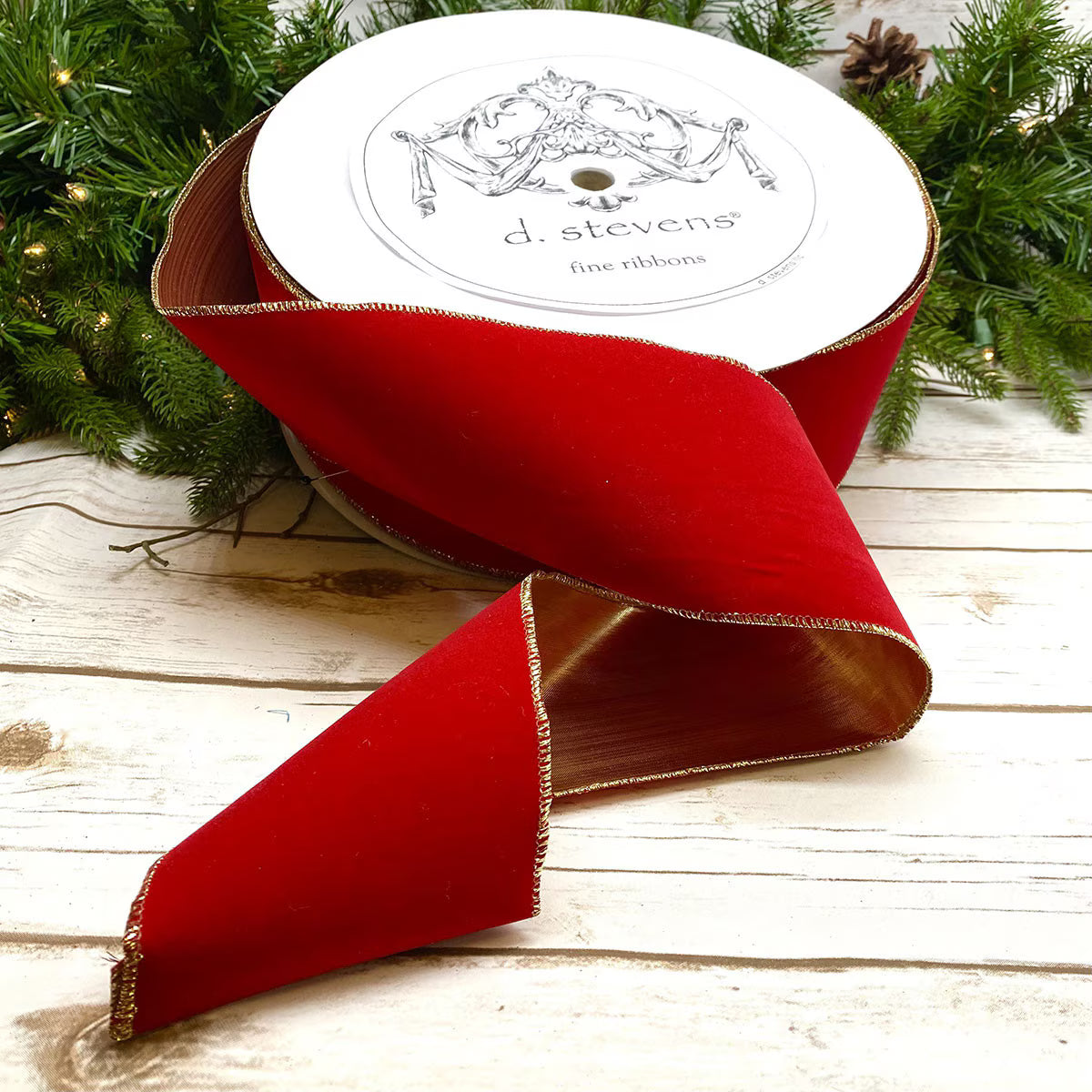4" x 100 Yards Weather-Resistant Velvet Ribbon – Red with Gold Back