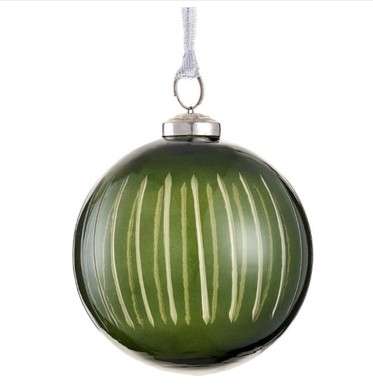 4” Etched Glass Ball Ornament – Green