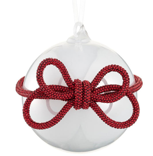 4” Pearl Glass Ball Ornament with Diamond Bow