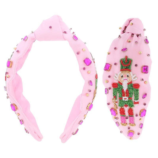 Pink Beaded Nutcracker Christmas Headband