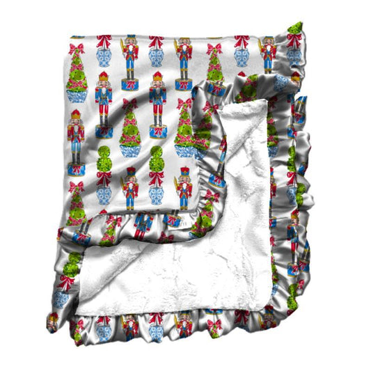 Festive Nutcracker Satin Ruffle Blanket