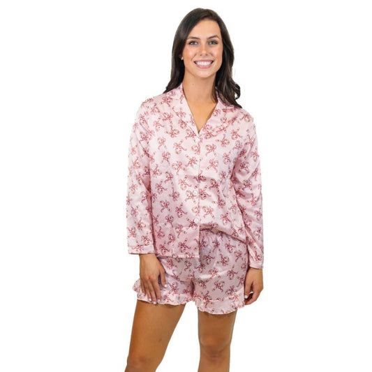 Candy Cane Silky Satin Ruffle Bottom Pajama Set – Adult