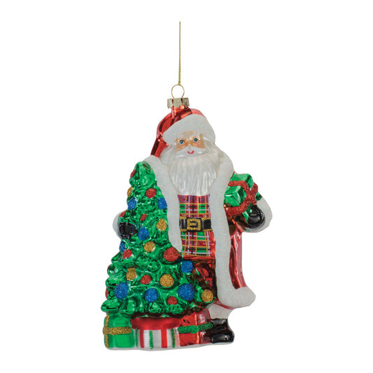 Santa’s Christmas Tree Glass Ornament