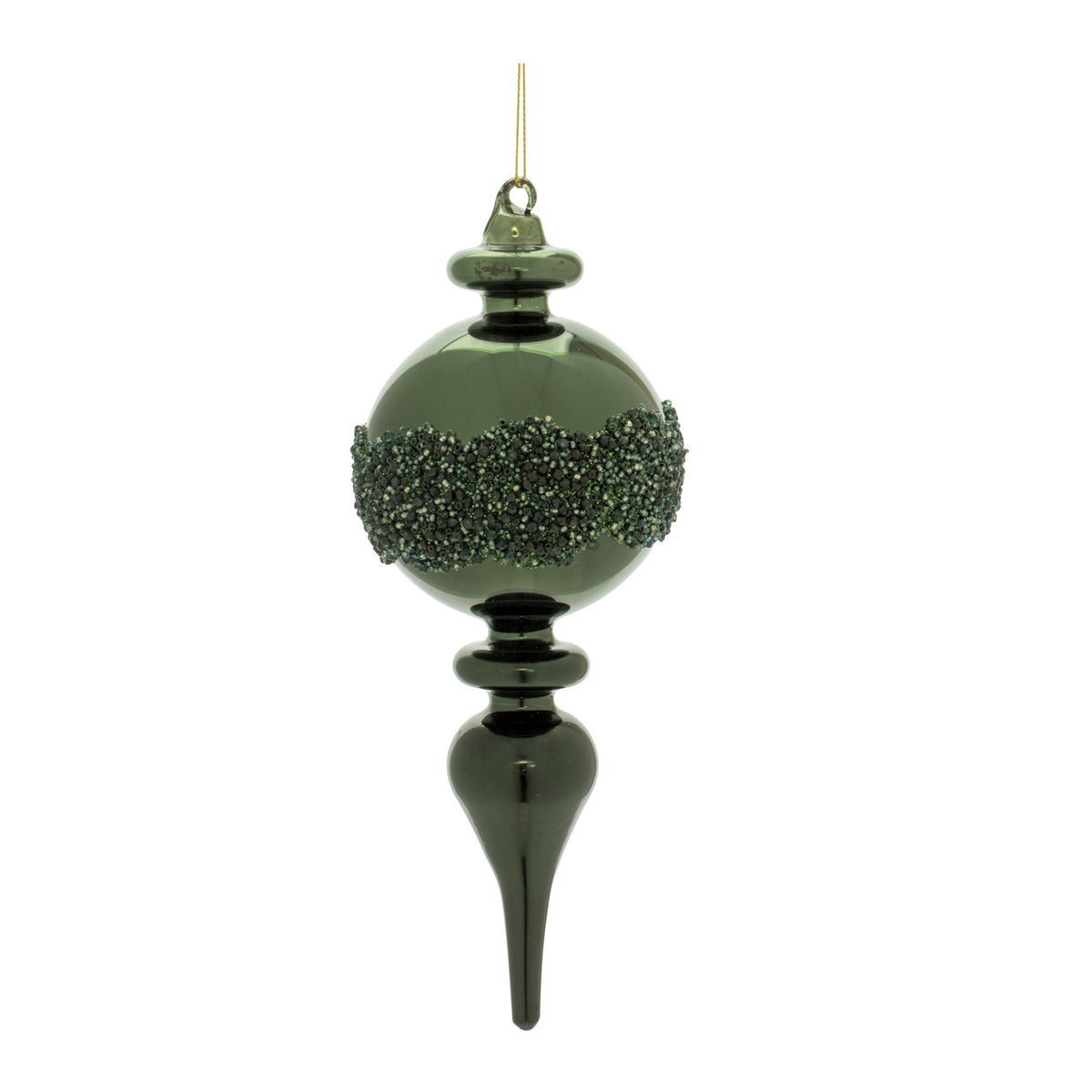 Emerald Jeweled Glass Finial Ornament