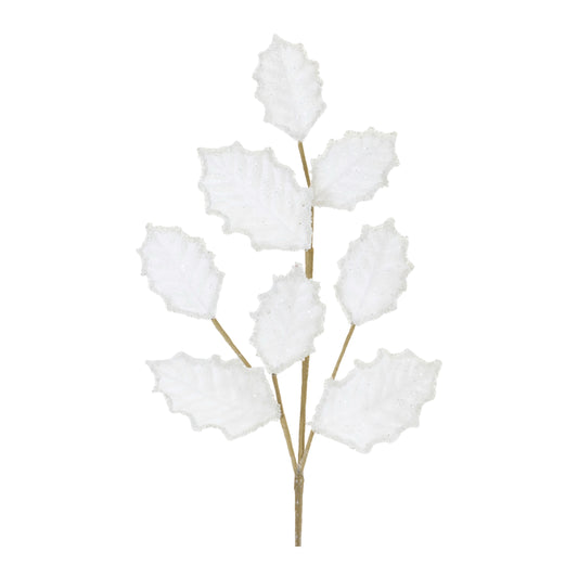 Beaded White Velvet Holly Stem – 27"