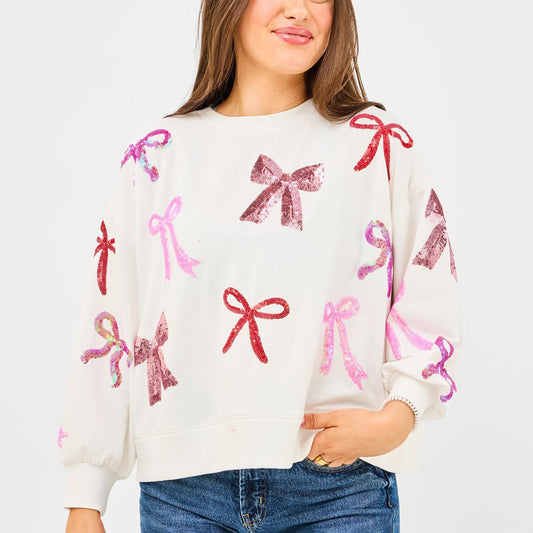 Mary Square Sequin Bow Sweatshirt