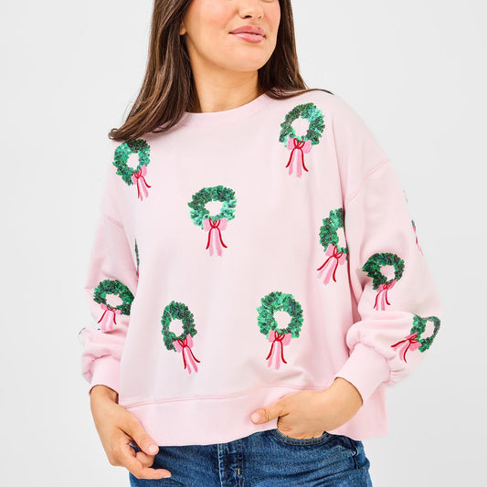 Mary Square Sequin Wreath Sweatshirt – Adult
