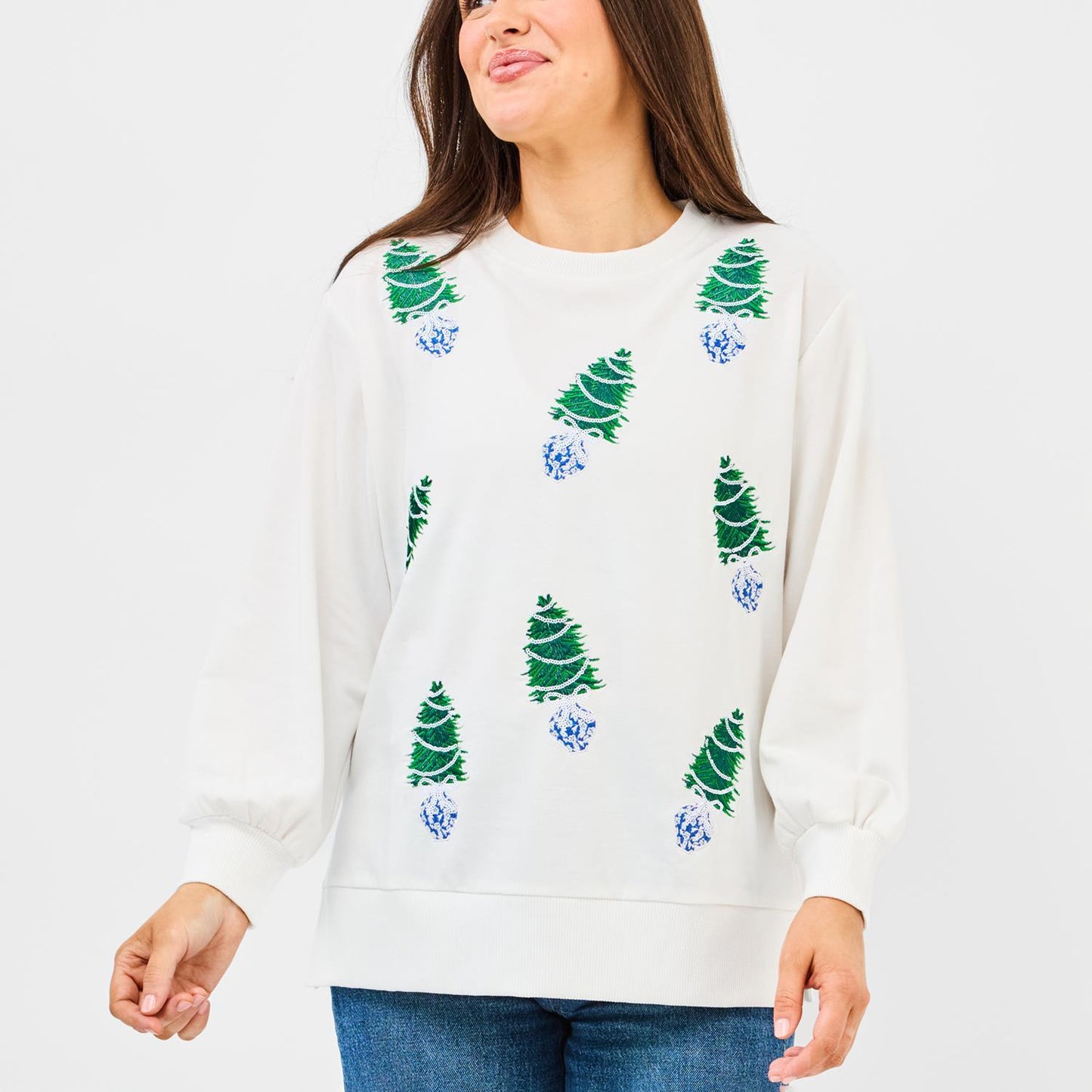 Mary Square Sequin Christmas Tree Sweatshirt – Adult