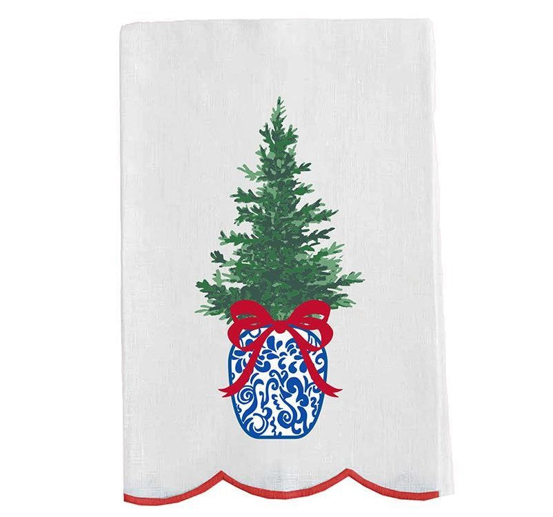 Embroidered Chinoiserie Tree Tea Towel