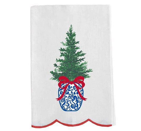 Embroidered Chinoiserie Tree Tea Towel