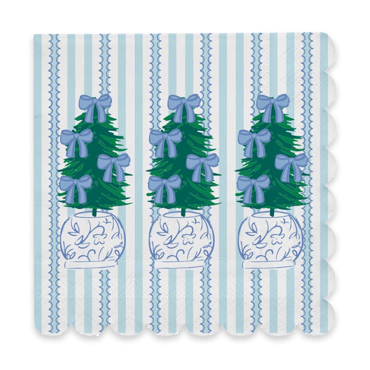 Blue Chinoiserie Christmas Tree Cocktail Napkins | Set of 20