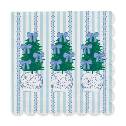 Blue Chinoiserie Christmas Tree Cocktail Napkins | Set of 20