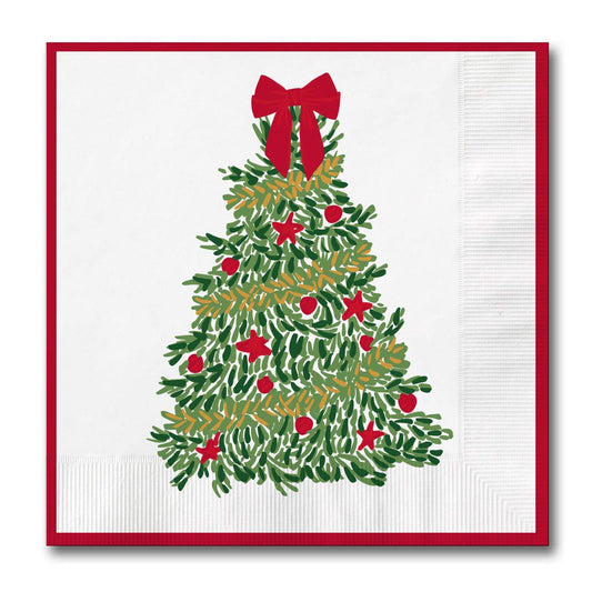Christmas Tree with Red Bow Cocktail Napkins | Set of 20
