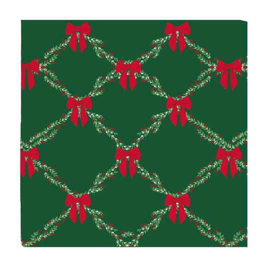 Green Garland & Red Bow Cocktail Napkins | Set of 20