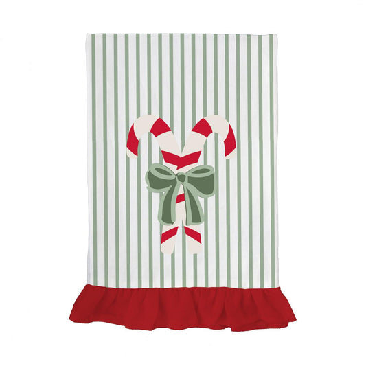 Embroidered Candy Cane Tea Towel