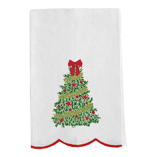 Embroidered Traditional Christmas Tree Tea Towel