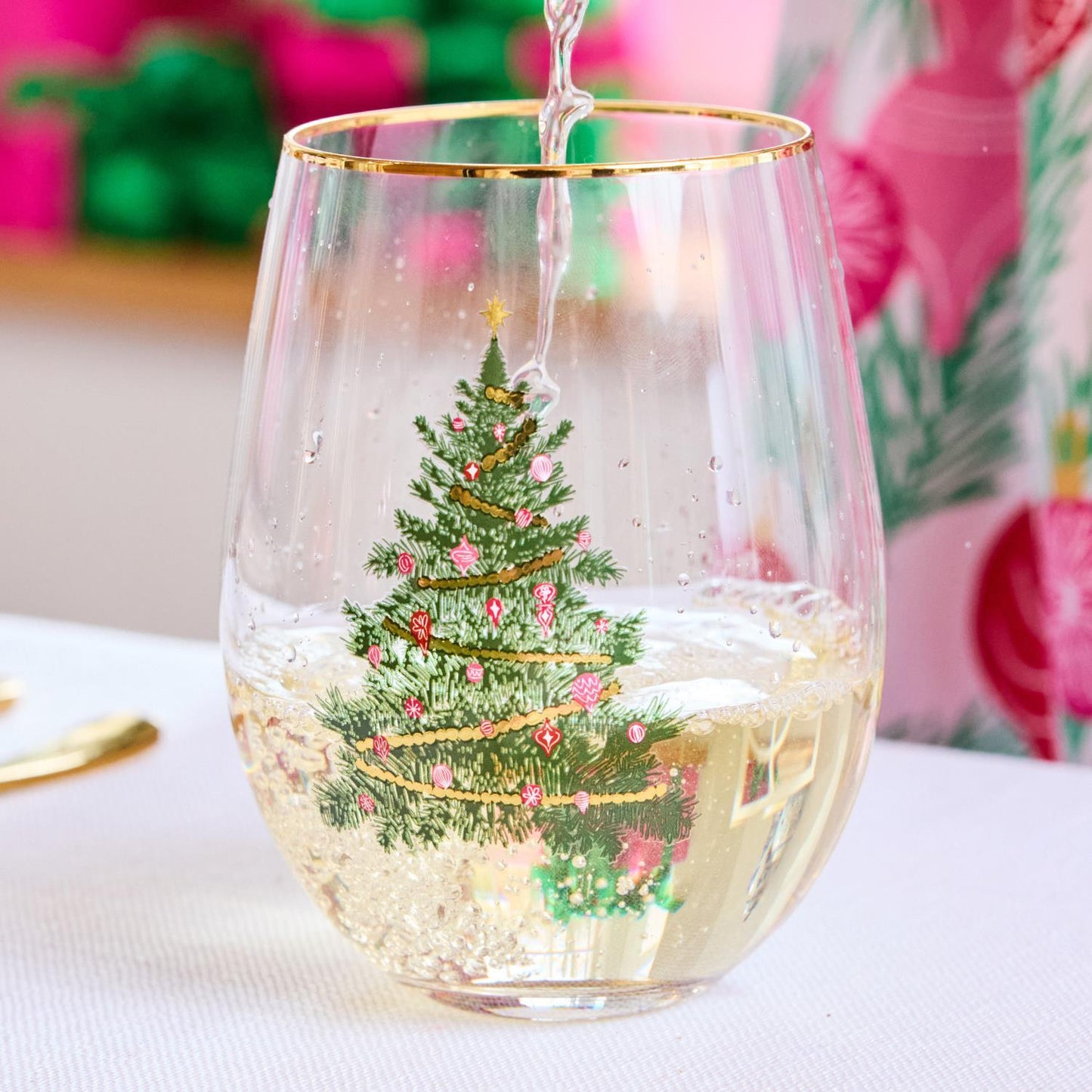 Christmas Tree Stemless Glass