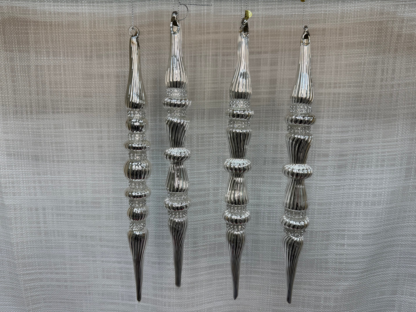 Silver Finial Icicle Ornament Set (4 pcs)