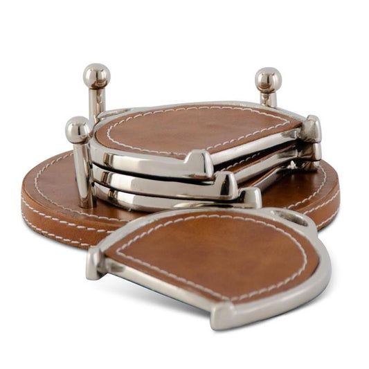 Brown Leather Horse Bit Coaster Set – 4pc
