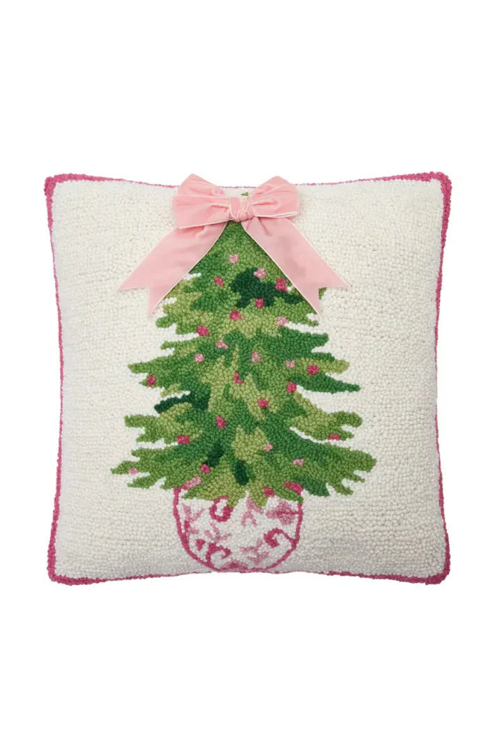Chinoiserie Tree Hooked Pillow with Bow – 16" x 16"