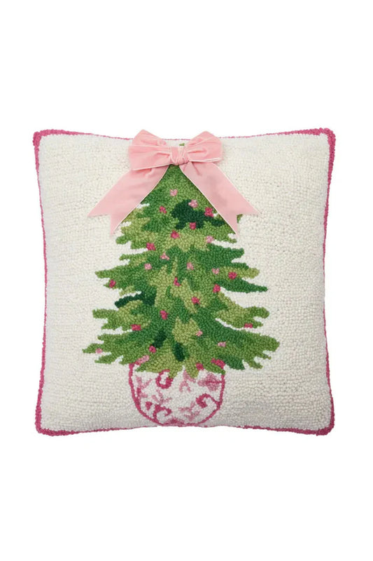 Chinoiserie Tree Hooked Pillow with Bow – 16" x 16"