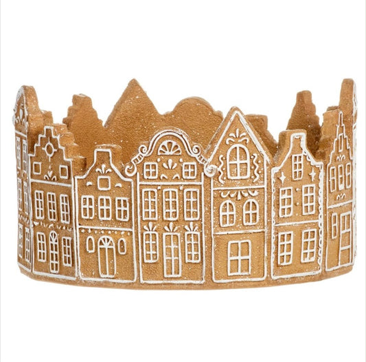 Gingerbread House Bowl – Brown & White (5.5”H x 10.5”D)