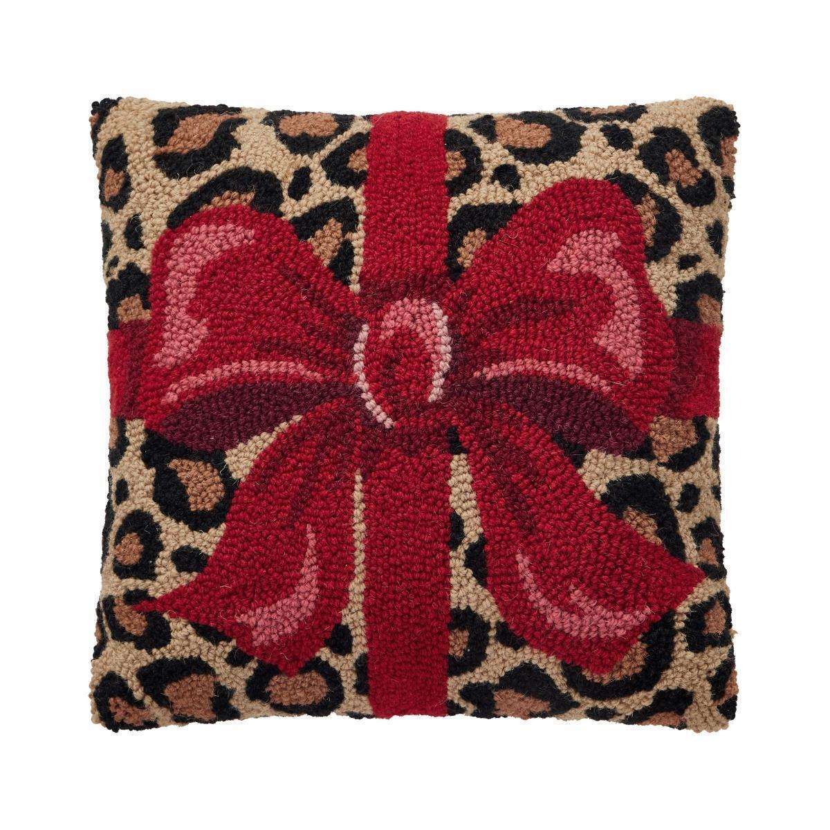 Leopard Gift Bow Hook Pillow – 16" x 16"