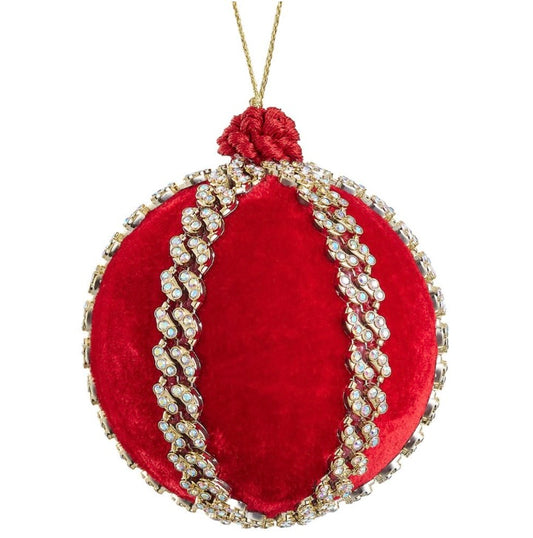 4” Red Velvet & Gold Rhinestone Ornament