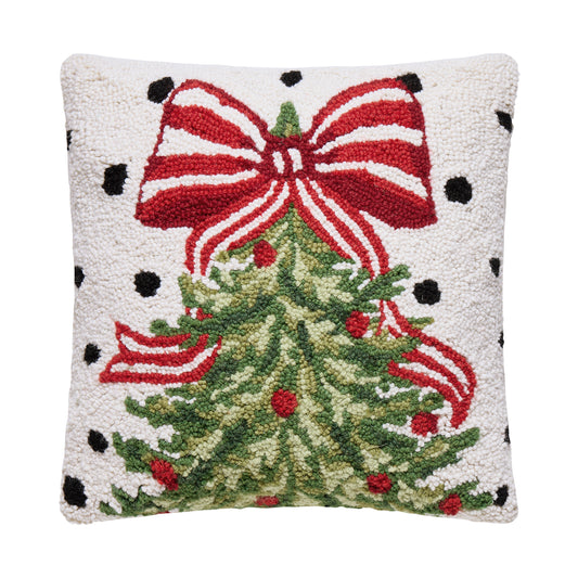Polka Dot Christmas Tree Hook Pillow – 16" x 16"