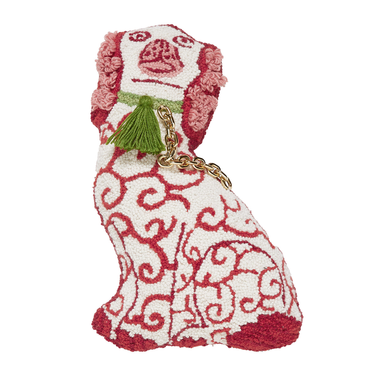 Red Dog with Tassel & Chain Hook Pillow – 12" x 18"