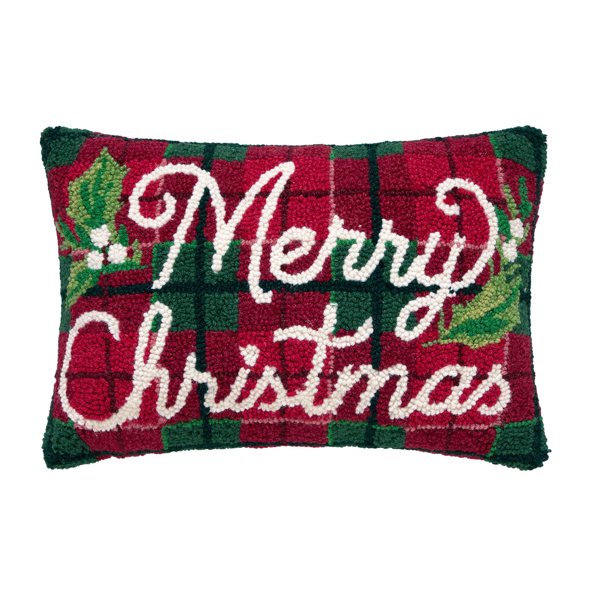 Merry Christmas Plaid Hook Pillow – 12" x 18"