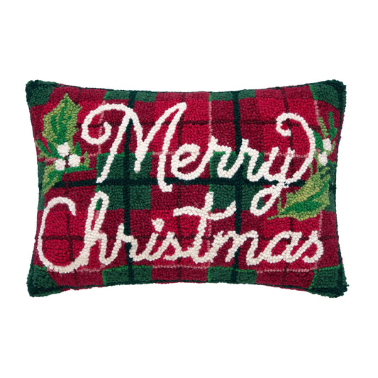 Merry Christmas Plaid Hook Pillow – 12" x 18"