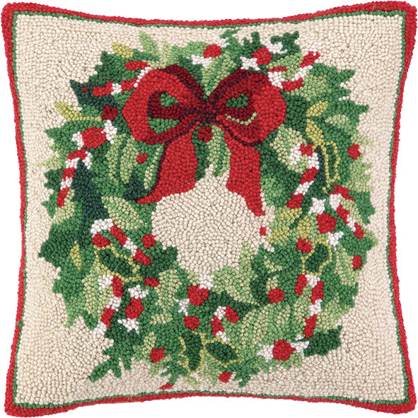 Classic Christmas Wreath Hook Pillow – Poly Filled | 16" x 16"