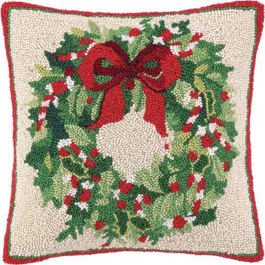 Classic Christmas Wreath Hook Pillow – Poly Filled | 16" x 16"